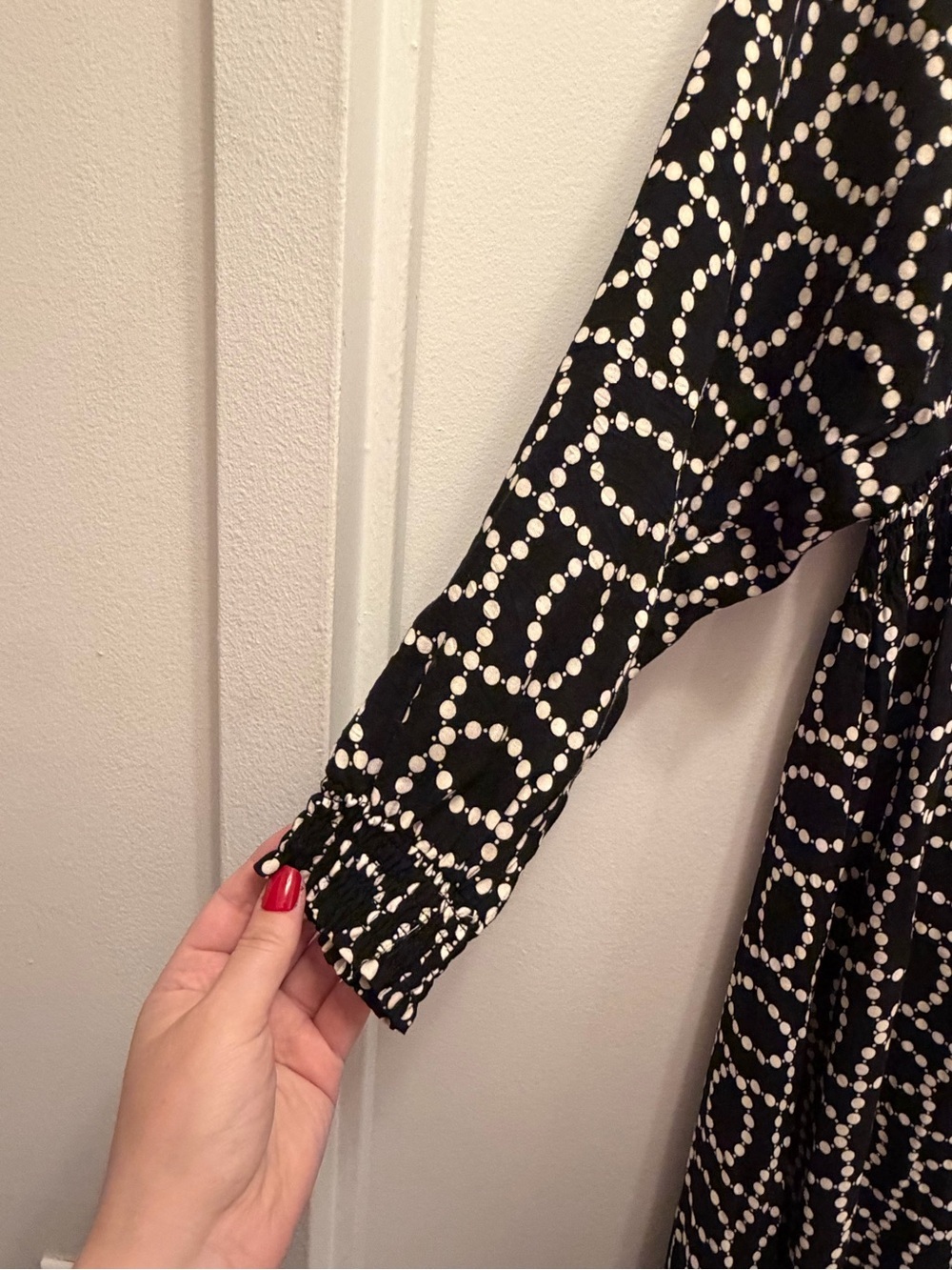 H&M Black White Geometric Print Long Sleeve Midi Maxi Dress Women's Large L - Picture 4 of 7